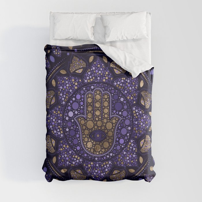 Hamsa Hand -Hand of Fatima in Lotus mandala Duvet Cover