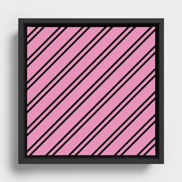 Hot Pink and Black Diagonal lines pattern Framed Canvas