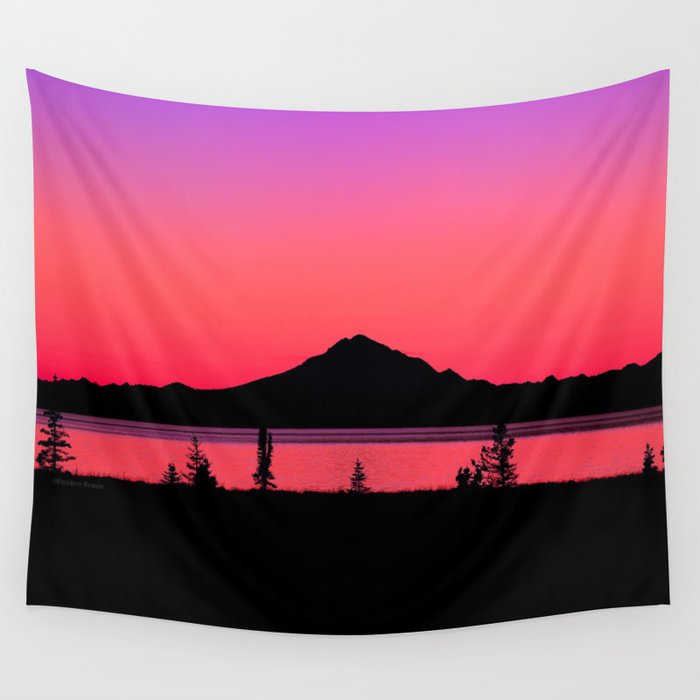 Pink Sunset Silhouette - Mt. Redoubt, Alaska Wall Tapestry