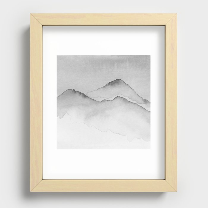 Mountainscape in Black And White Recessed Framed Print