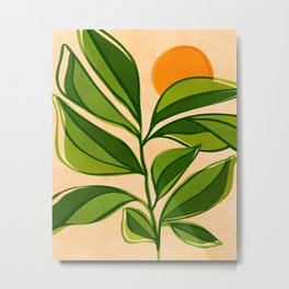 Golden Forest Sunset Metal Print | Whimsical, Tropical, Greenery, Tree, Art, Plant, Scene, Green, Garden, Orange 