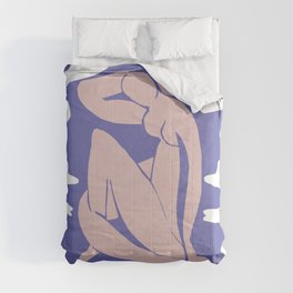 Beach Nude on Very Peri Lavender with Ocean Seagrass Leaves Matisse Inspired Comforter