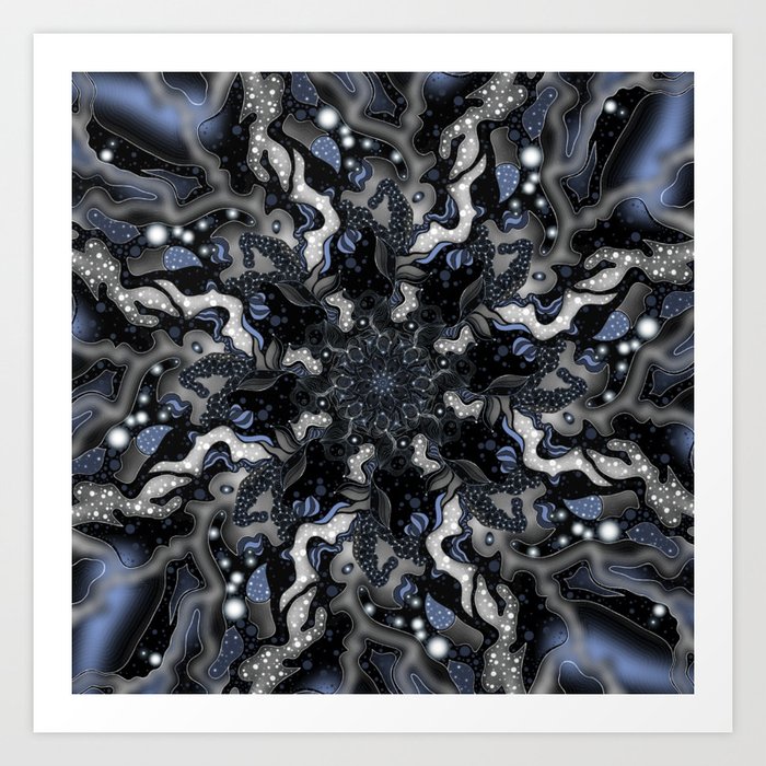 Silver & Blue Zentangle Mandala Design Art Print