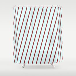 [ Thumbnail: Brown and Light Cyan Colored Stripes Pattern Shower Curtain ]