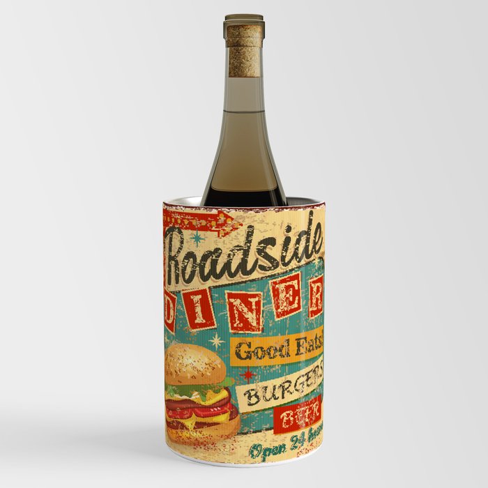 Vintage Roadside Diner metal sign.  Wine Chiller