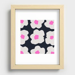 Large Pop-Art Retro Flowers in Gray Pink on Black Background  Recessed Framed Print