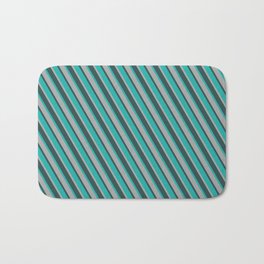 [ Thumbnail: Light Sea Green, Dark Gray & Dark Slate Gray Colored Striped Pattern Bath Mat ]