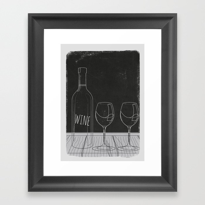 Minimalist Black and White Wine Glasses Framed Art Print