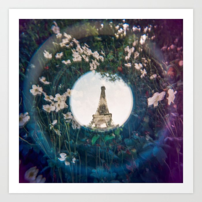 Holga Floral Double Exposure of the Eiffel Tower in Paris, France Art Print