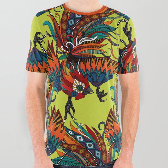 rooster ink chartreuse All Over Graphic Tee