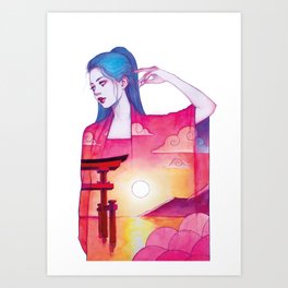 Sunset Geisha Art Print