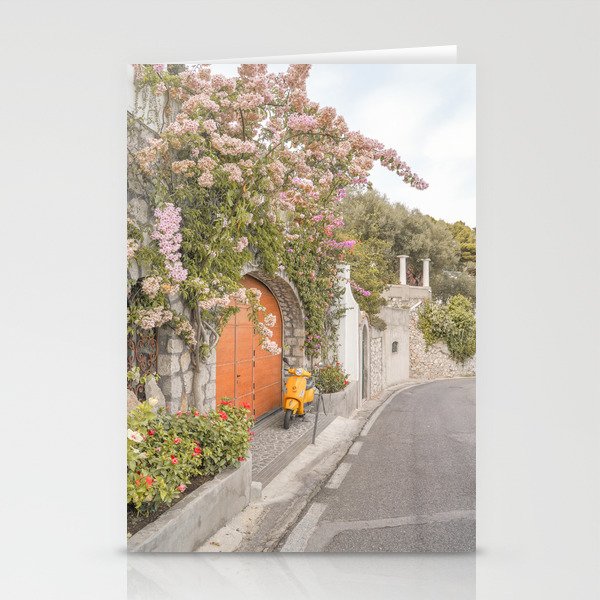 Floral Road on Capri Island | Pastel Color Street in Italy Summer Art Print | Wanderlust Vibes Travel Photography Stationery Cards