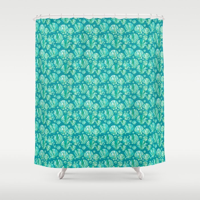 Modern Geometric Seashell Pattern Aqua And Turquoise Shower