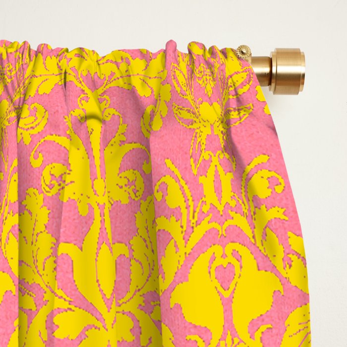 Coral Pink And Sunflower Yellow Damask Large Pattern Blackout
