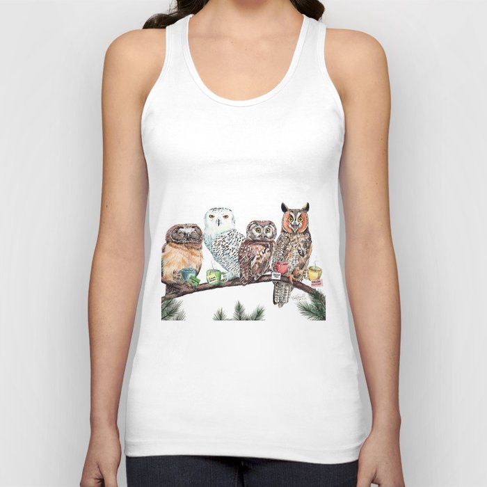 Tea owls , funny owl tea time painting by Holly Simental Tank Top