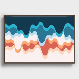 Waves Rippling and Cascading At The Beach Abstract Nature Art In Modern Contemporary Color Palette Framed Canvas