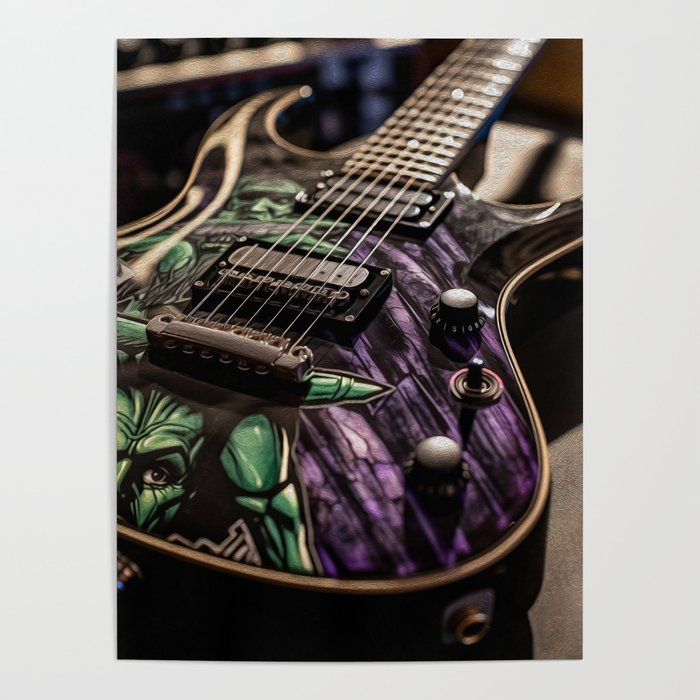 Comic Book Electric Guitar - Oil Style Poster