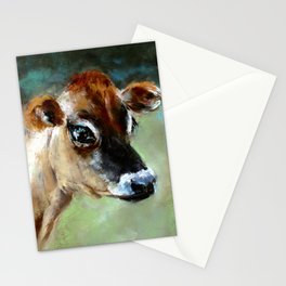 Jersey Cow in Burnt Sienna and Teal Stationery Card