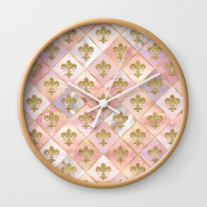 Fleur-de-lis pattern Pastel Quartz Wall Clock