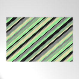 [ Thumbnail: Eye-catching Dark Sea Green, Pale Goldenrod, Green, Black, and Gray Colored Stripes Pattern Welcome Mat ]