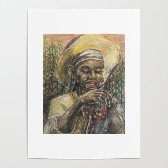 Woman in Yellow Hat / Tobacco Field Poster Poster