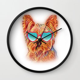 Yorkshire Terrier Colorful Yorkie Neon Dog Sunglasses Wall Clock