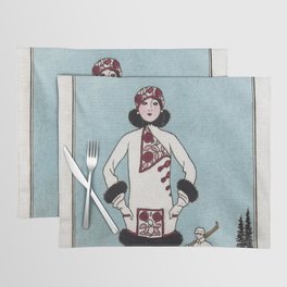George Barbier - Vintage Fashion illustration - Winter Skiing Placemat