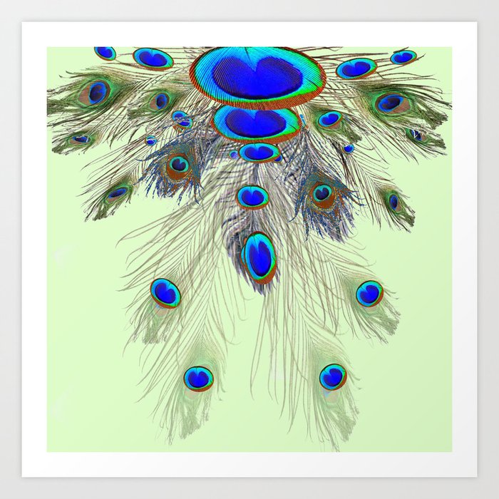 Decorative Blue Green Peacock Feather Jewels 3 Pattern Art