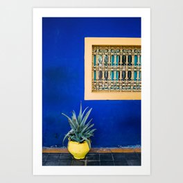 Moroccan Garden In Blue - Yellow Flower Pot - Agave Marrakesh Jardin Majorelle Photograph Art Print