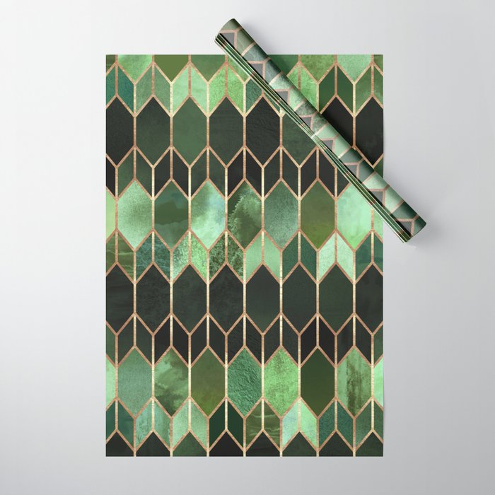 Stained Glass 5 - Forest Green Wrapping Paper by Elisabeth Fredriksson