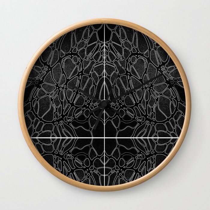 Black pattern with a circles and variety shapes by MariDani Wall Clock