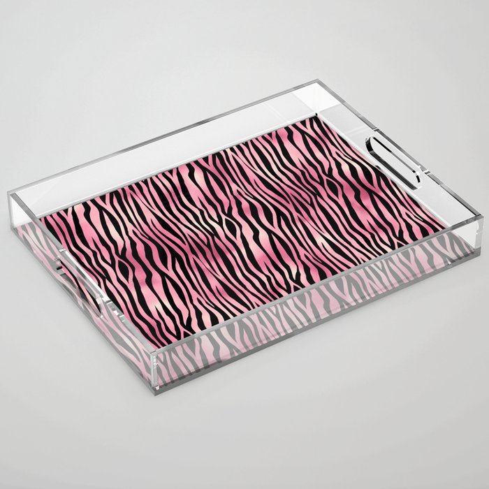 Pink Black Tiger Stripes Pattern Acrylic Tray