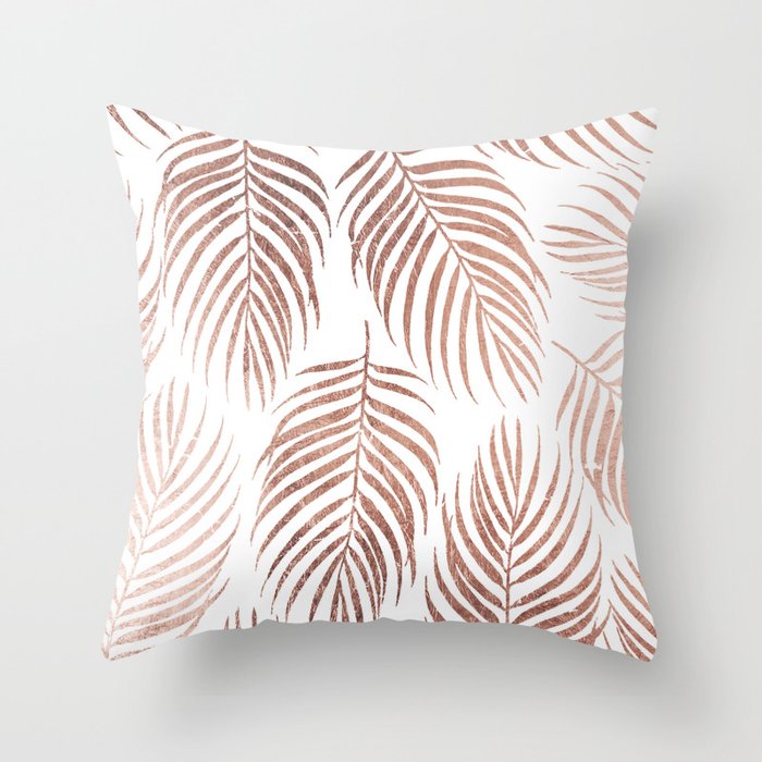 Stylish elegant rose gold foil palm tree leaves Throw Pillow by Pink Water Society6