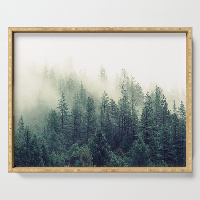 Foggy Winter Forest Serving Tray