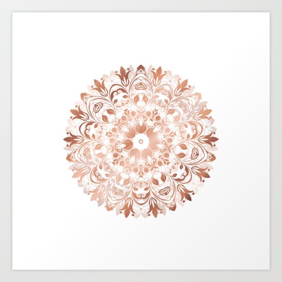 Rose Gold Floral Mandala Art Print