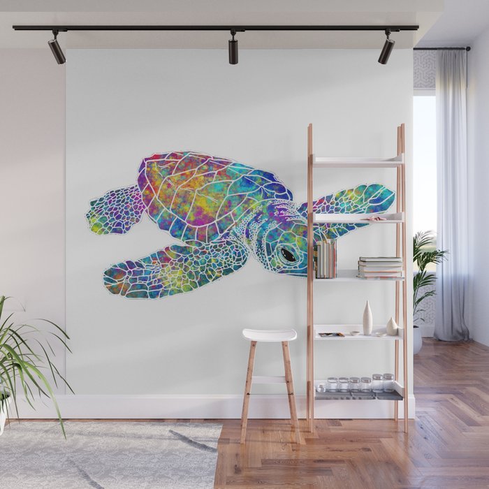 Colorful Sea Turtle Wall Mural By Maryedenoa Society6 Colorful Sea Turtle Wall Mural By