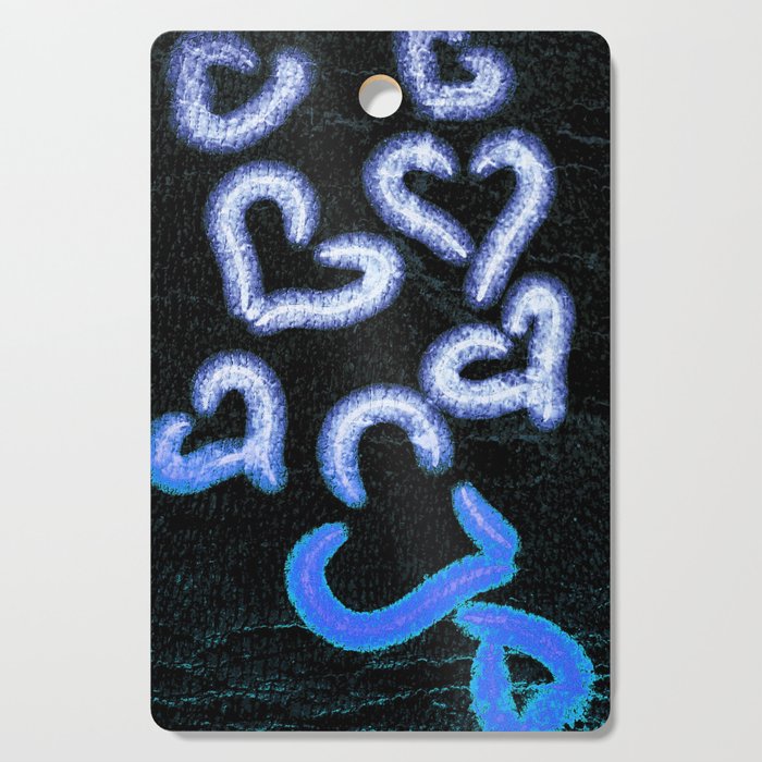 Distressed Hearts Blue Cutting Board