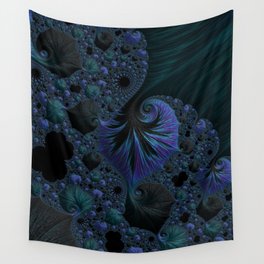 Blue and Black Fractal Wall Tapestry