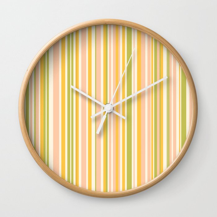 Spring Stripes Vertical Pattern in Light Blush Green Yellow Cream Wall Clock