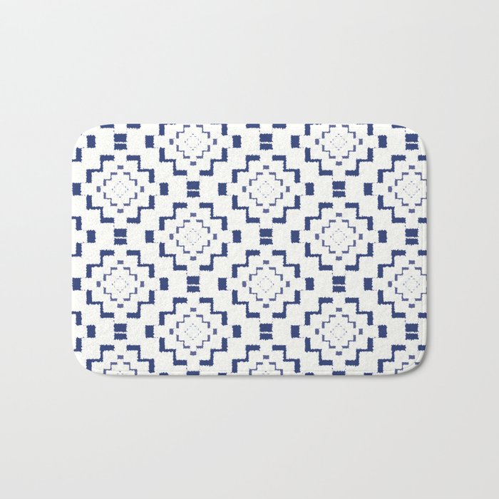 Rough Geometric Aztec Print Navy Blue Bath Mat By