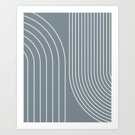 Modern Abstract Rainbow Geometric 7 in Blue Neutral Grey Art Print