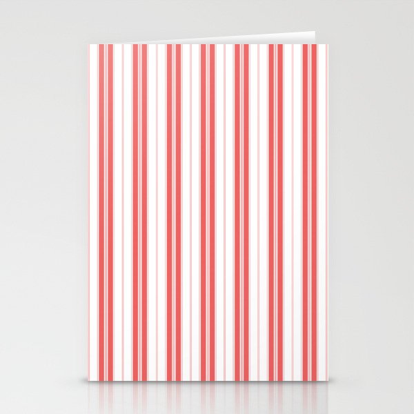 Apple Red and White Vintage American Country Cabin Ticking Stripe Stationery Cards
