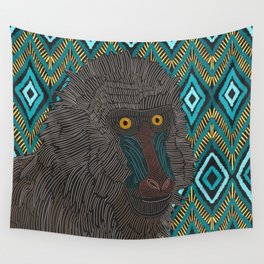 Mandrill on Aztec pattern background Wall Tapestry