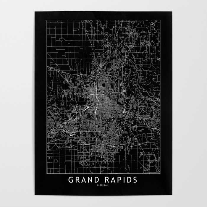 Grand Rapids Black Map Poster
