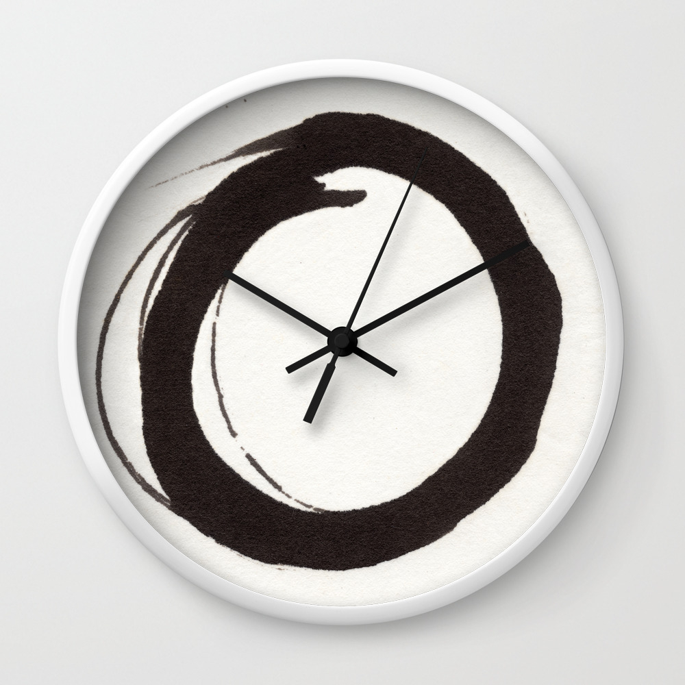 Enso Zen Ink Painting Circle In Black And White Wall Clock By