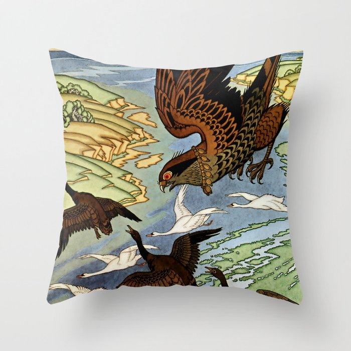 Ivan Bilibin Illustration “Falcon” for “Volga” Throw Pillow