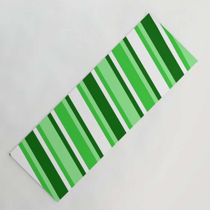 Lime Green, Light Green, Dark Green, and White Colored Pattern of Stripes Yoga Mat