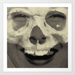 Sooner or later Art Print | Soonerorlater, Carpediem, Skull, Collage, Smile, Retrocollage, Dark, Retro, Death, Blackandwhite 