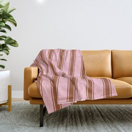 [ Thumbnail: Pink and Sienna Colored Pattern of Stripes Throw Blanket ]