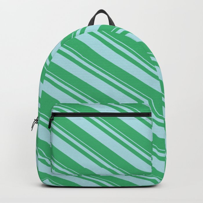 Powder Blue and Sea Green Colored Stripes Pattern Backpack